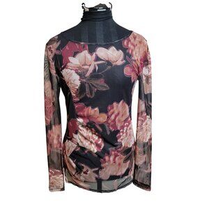 White House Black Market Sheer Floral Mesh Top XS – Romantic Long Sleeve Shirt